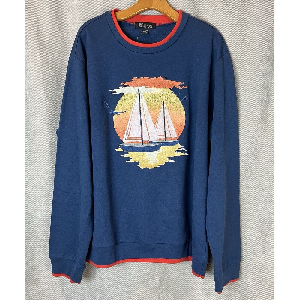 NWT Cracker Barrel Sailing 2XL Embroidered Fleece Blue Sweatshirt Nautical Boat